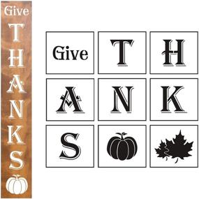 img 4 attached to 🍁 Set of 9 Vertical Stencils for Thanksgiving Front Door Porch Wood Signs - Large Give Thanks Templates with Pumpkin and Maple Leaf, Ideal for Wood Painting, Reusable Letter Stencils