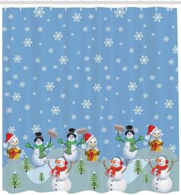 img 1 attached to 🎄 Ambesonne Christmas Shower Curtain with Snowman Party Theme, Cartoon Composition of Winter Season Elements such as Trees and Snowflakes, Cloth Fabric Bathroom Decor Set with Hooks, 70" Long, Multicolor