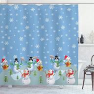 🎄 ambesonne christmas shower curtain with snowman party theme, cartoon composition of winter season elements such as trees and snowflakes, cloth fabric bathroom decor set with hooks, 70" long, multicolor logo