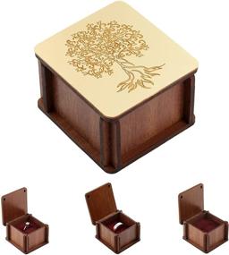 img 4 attached to LUCCE Wooden Ring Box for Proposal - Slim & Small Engagement Ring Box in Wood with a Golden Mirror Tree of Life Pattern - Rustic Wedding Decorations for Ceremony - Jewelry Box and Wooden Storage Box with Ring Bearer - Perfect for Proposal, Wedding, Ceremony, Engagement - Jewelry Gift Box