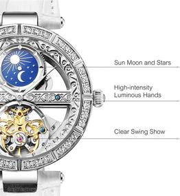 img 1 attached to 🌙 RORIOS Women Watches Mechanical Watch with Leather Band, Automatic Self-Winding Wristwatch Moon Phase and Luminous Features, Ideal for Women Ladies