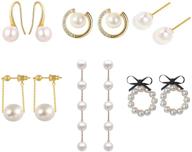 carseinel 6 pairs of pearl stud earrings for women - round bowknot white, 14k gold plated dangle drop earrings - jewelry set for girls logo