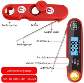 img 2 attached to 🌡️ Waterproof Instant Read Meat Thermometer - Extra Long Probe, Ultra Fast & Backlit LCD Digital Thermometer for Outdoor Cooking, BBQ, Kitchen Food Thermometer