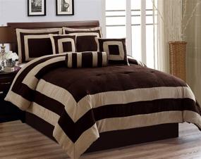 img 1 attached to 🍫 Oversize Chocolate Brown Comforter Set Micro Suede Square Patchwork Bed in A Bag - California Cal King Size Bedding by Grand Linen