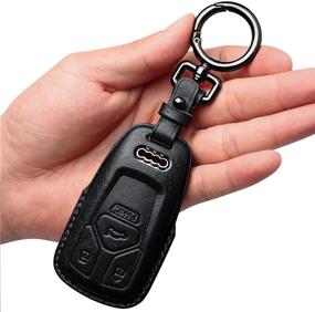 img 4 attached to 🔑 Genuine Leather Tukellen Key Fob Cover with Keychain - Compatible with Audi A4 Q7 Q5 TT A3 A6 SQ5 R8 S5 Smart Key - Secure Protection - Black