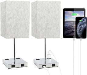 img 4 attached to 🌟 Seealle Touch Table Lamps Set of 2 - 3-Way Dimmable, Minimalist Bedside Lamps with 2 USB Ports and Outlets for Bedrooms and Living Rooms