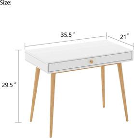 img 3 attached to 🖥️ InsifoHome White Writing Desk: Stylish Mid-Century Modern Vanity Desk with Drawer for Bedroom & Home Office