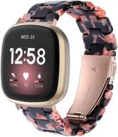браслет из смолы ayeger для fitbit versa 3 / fitbit versa sense - женский и мужской легкий ремешок с застежкой из нержавеющей стали - замена (розовый цветочный) логотип