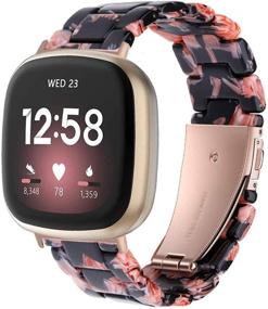 img 3 attached to Браслет из смолы Ayeger для Fitbit Versa 3 / Fitbit Versa Sense - женский и мужской легкий ремешок с застежкой из нержавеющей стали - замена (Розовый цветочный)
