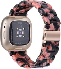 img 2 attached to Браслет из смолы Ayeger для Fitbit Versa 3 / Fitbit Versa Sense - женский и мужской легкий ремешок с застежкой из нержавеющей стали - замена (Розовый цветочный)