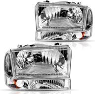 🔦 dwvo headlight assembly + signal lamps for 1999-2004 ford f-250 f-350 f-450 f-550 super duty pickup truck - chrome housing, clear lens, amber reflector логотип