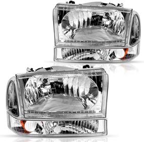 img 4 attached to 🔦 DWVO Headlight Assembly + Signal Lamps for 1999-2004 Ford F-250 F-350 F-450 F-550 Super Duty Pickup Truck - Chrome Housing, Clear Lens, Amber Reflector
