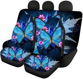 img 4 attached to Buybai Auto Seat Protector Car Accessories For Women 4Pcs Trendy Blue Butterfly Flower Pattern Gifts For Women Easy Wrap Universal Fit For Auto Truck Van SUV Vehicle