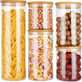 img 4 attached to 🍶 COPDREL Stackable Kitchen Canisters Set: Airtight Glass Canister Set of 5 for Easy Bulk Food Storage - Clear Glass Canisters for Coffee, Flour, Sugar, Candy, Cookies, Spices