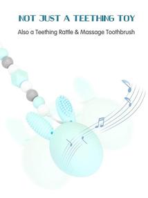 img 3 attached to Bunny Eggy Teething Toy: Multi-functional Teether, Toothbrush, Rattle & Gum Massager for Infants. Includes Silicone Bead Clip, Carry Box. Made of 100% Safe Food-Grade Silicone. Suitable for Baby Boys & Girls. Color: Mint.