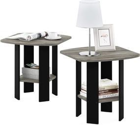 img 2 attached to 🛋️ FURINNO Simple Design Grey/Black End Table, 2-Pack in French Oak Finish