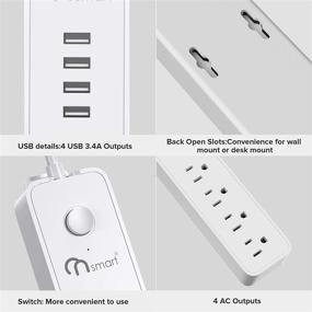 img 3 attached to 💡 ONSMART Surge Protector Power Strip with 4 Multi Outlets and 4 USB Charging Ports, 3.4A Total Output, 600J Surge Protector Charging Station, 6 ft Long UL Cord, Wall Mountable, in White