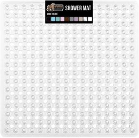 img 4 attached to 🚿 Enhanced Bathroom Safety: Gorilla Grip 21x21 Shower Stall Mat with Drain Holes - Machine Washable, Clear, Soft on Feet!