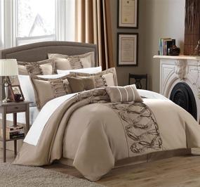 img 4 attached to 🛏️ Taupe Queen Size Chic Home 8 Piece Ruth Ruffled Comforter Set