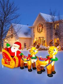 img 1 attached to 🛷 Kalolary 8 Feet Long LED Light Christmas Inflatables: Santa Claus on Sleigh - Perfect Outdoor and Indoor Christmas Decoration for Home, Family, Yard, Lawn, and Garden Party Supplies