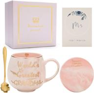 👵 oyiyou grandma gifts - best gifts for grandma - pink marble ceramic coffee mug 14 oz and coaster set: celebrating the 'world's greatest grandma' logo