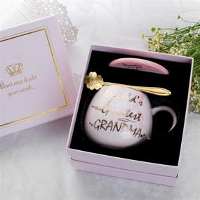 img 2 attached to 👵 Oyiyou Grandma Gifts - Best Gifts for Grandma - Pink Marble Ceramic Coffee Mug 14 oz and Coaster Set: Celebrating the 'World's Greatest Grandma'