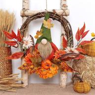 autumn harvest wreath with plush gnome, 15 inch artificial grapevine, flowers 🍁 maple leaves berries pumpkin, for front door window and wall decoration, haumenly fall wreath логотип