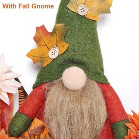 img 1 attached to Autumn Harvest Wreath with Plush Gnome, 15 Inch Artificial Grapevine, Flowers 🍁 Maple Leaves Berries Pumpkin, for Front Door Window and Wall Decoration, HAUMENLY Fall Wreath