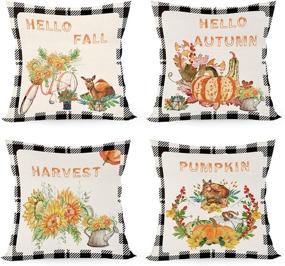 img 4 attached to 🍁 RimiMore Fall Throw Pillow Covers 18x18 Set of 4: Maple Leaf Theme Autumn Pillowcase Linen Cushion Case for Thanksgiving Home Farmhouse Decor (Multicolored-C) - Outdoor Pillows