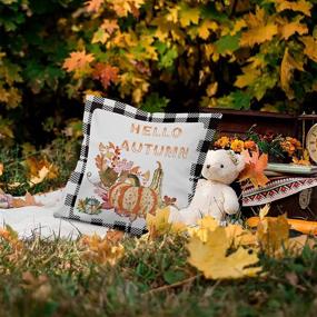 img 3 attached to 🍁 RimiMore Fall Throw Pillow Covers 18x18 Set of 4: Maple Leaf Theme Autumn Pillowcase Linen Cushion Case for Thanksgiving Home Farmhouse Decor (Multicolored-C) - Outdoor Pillows