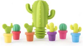 img 4 attached to 🌵 Colorful TrueZoo Cactus Wine Glass Charms and Drink Markers Set with Bottle Stopper - 7-Piece Multicolor Silicone Bundle