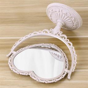 img 1 attached to Stylish and Functional Heart-Shaped Makeup Mirror with 360° Rotation - Beige, Double-Sided Magnification for Flawless Cosmetics Application
