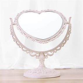 img 3 attached to Stylish and Functional Heart-Shaped Makeup Mirror with 360° Rotation - Beige, Double-Sided Magnification for Flawless Cosmetics Application