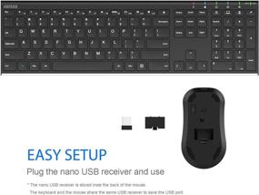 img 1 attached to 🔋 Arteck 2.4G Wireless Keyboard and Mouse Combo - Slim Full-Size Stainless Steel Keyboard and Ergonomic Mice for Computer, Desktop, PC, Laptop - Windows 10/8/7 Compatible - Rechargeable Battery Built-In