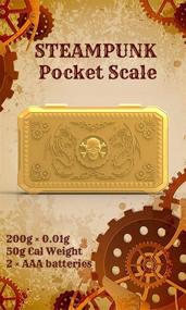 img 3 attached to 🌟 Steampunk Style Skull Embossed Digital Scale 200g x 0.01g - Backlit LCD, Pocket Size, Stainless Steel Platform - Golden Herb, Food, Gold Punk Scale with 50g Calibration Weight - Gram, Grain, Ounce Measurement