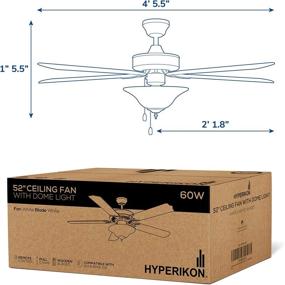 img 3 attached to 💡 Гиперикон 52-дюймовый белый потолочный вентилятор с дистанционным управлением, цепочкой и матовым плафоном под лампочку E12 Screwbase - 60 Вт, 5 лопастей