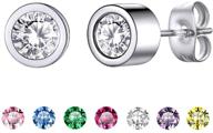 💎 goldchic jewelry 12 month birthstone earrings for women with 7 pairs of round clear cz and faux pearl/bezel-set stud earrings set, interchangeable 5mm, stainless steel earrings for sensitive ears logo