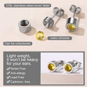 img 1 attached to 💎 GoldChic Jewelry 12 Month Birthstone Earrings For Women with 7 Pairs of Round Clear CZ and Faux Pearl/Bezel-set Stud Earrings Set, Interchangeable 5mm, Stainless Steel Earrings for Sensitive Ears