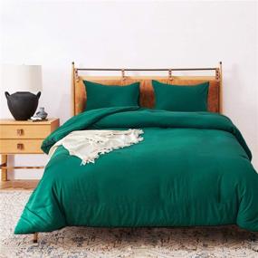 img 4 attached to Emerald Green Comforter Set Queen Size - Full Dark Green Bedding Set for Women and Men, Lightweight Solid Color Comforter Set with 2 Pillowcases - Soft and Comfy