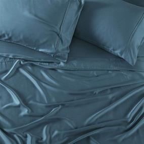 img 2 attached to Brielle Home Tencel Lyocell Sateen 🛏️ Sheet Set in Teal for Queen Size Bed