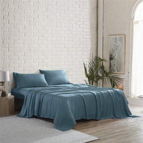 img 3 attached to Brielle Home Tencel Lyocell Sateen 🛏️ Sheet Set in Teal for Queen Size Bed