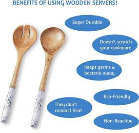 img 3 attached to 🥗 Salad Servers: Wooden Utensils for Serving Salad, 12-inch Spoon and Fork Set, Mango Wood, Blue Servers