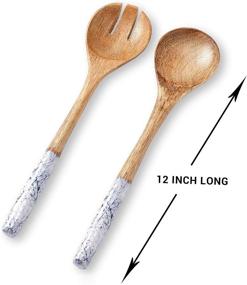 img 2 attached to 🥗 Salad Servers: Wooden Utensils for Serving Salad, 12-inch Spoon and Fork Set, Mango Wood, Blue Servers