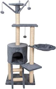 img 4 attached to 🐱 YOUNG POONG 54” Cat Tree Pet Furniture - Premium Gray Blue Cat Condo with Sisal Scratching Post House for Cats and Kittens