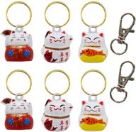 🔔 set of 6 lucky cat collar bells - loud dog collar bells for potty training necklace pendant, with free clips and key rings in white, red, and yellow logo