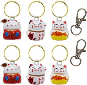 img 4 attached to 🔔 Set of 6 Lucky Cat Collar Bells - Loud Dog Collar Bells for Potty Training Necklace Pendant, with Free Clips and Key Rings in White, Red, and Yellow