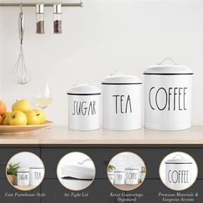 img 1 attached to 🏡 Brighter Barns Farmhouse Canisters Set - Large Airtight Coffee Tea Sugar Containers with Lids, Ideal for Food Storage - Rustic Farmhouse Kitchen Coffee Station Decor & Accessories