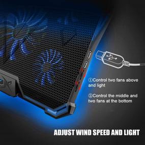img 1 attached to Wsky Laptop Cooler: Ultra Slim 12&#39;&#39;-17&#39;&#39; Cooling Pad with 5 Quiet Fans, Blue LED Light, Dual USB Ports, Adjustable Stand Height Angle