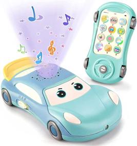 img 4 attached to Детская игрушка-мобильный телефон Lukax Baby: интерактивная музыкальная машинка для мальчиков от 6 до 18 месяцев с звездным проектором и музыкой - обучение и развлечение в синем цвете.