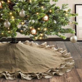 img 4 attached to Meriwoods Burlap Christmas Tree Skirt 48 Inch: Large Natural Jute Tree Collar with Ruffled Linen Trim - Country Rustic Indoor Xmas Decorations